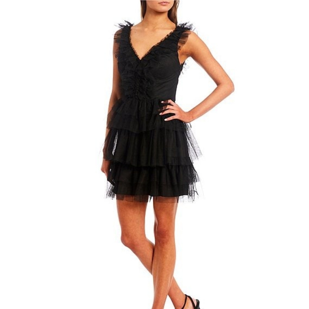 NWT City Vibe Black Tiered Ruffle Tulle Mini Dress 13 Firm Price